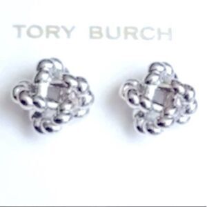 NWOT Tory Burch Silver Logo knot Stud Earrings